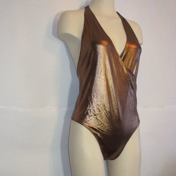 Aritzia  Little Moon  metallic Goldish  Luna Halter Bodysuit  Large - Picture 3 of 11